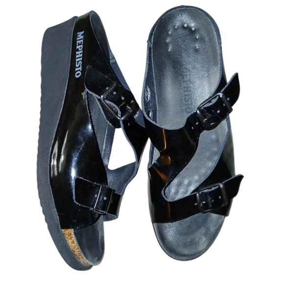 MEPHISTO Elka Black Patent Leather Slide Sandals Women's size 7.5-8 - Picture 13 of 13